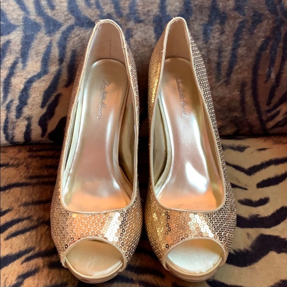 Gold sequin heels